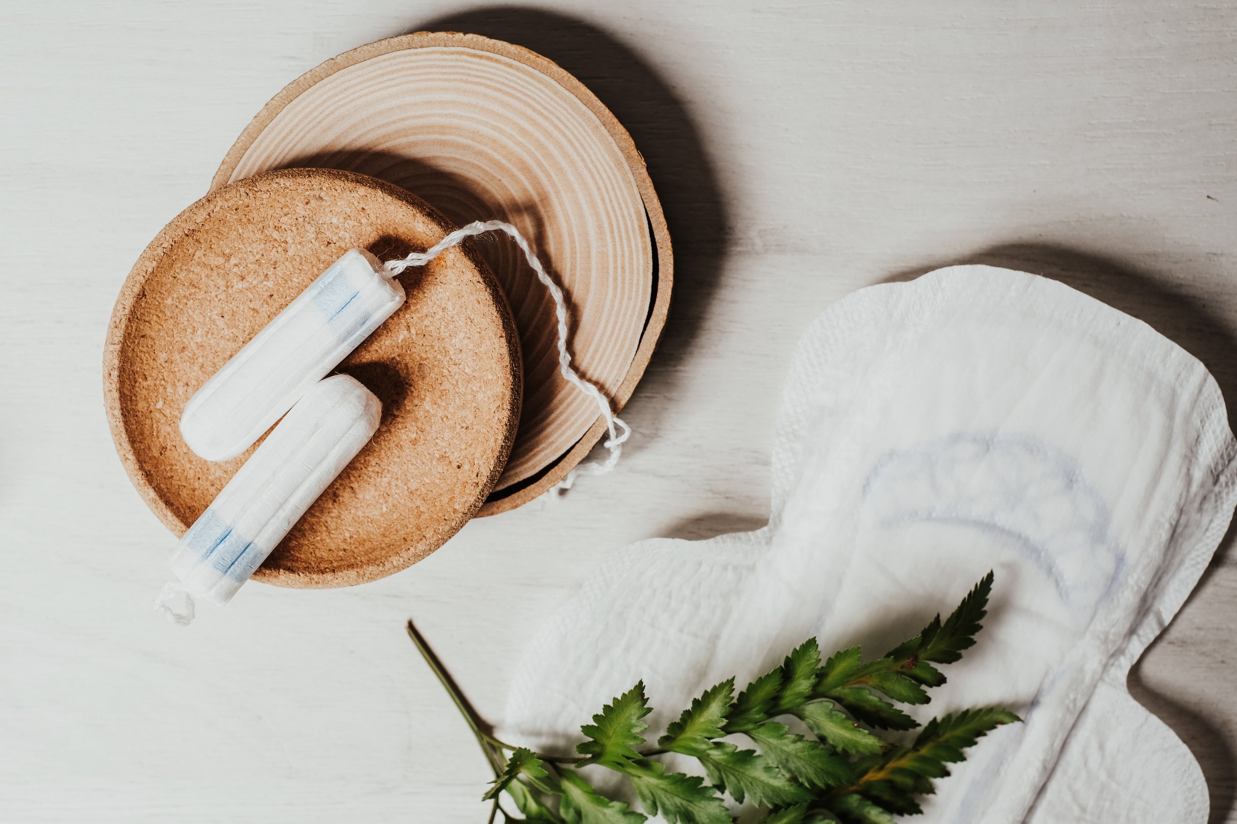 Sanitary Napkins and Tampons with Leaves